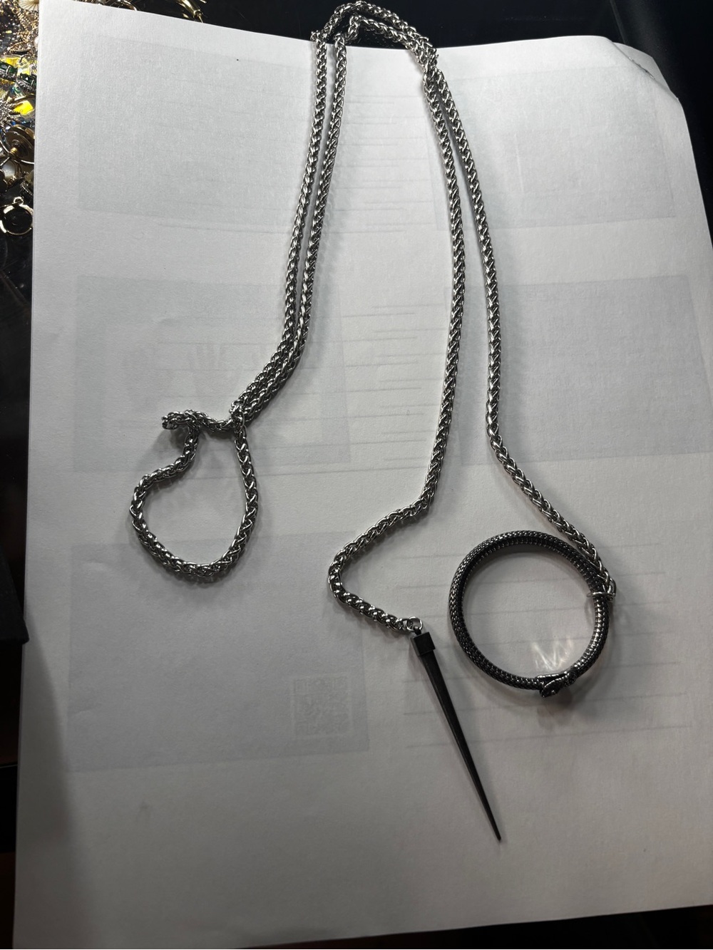 Silver-Tone Spike Pendant Necklace with Ouroboros Accent